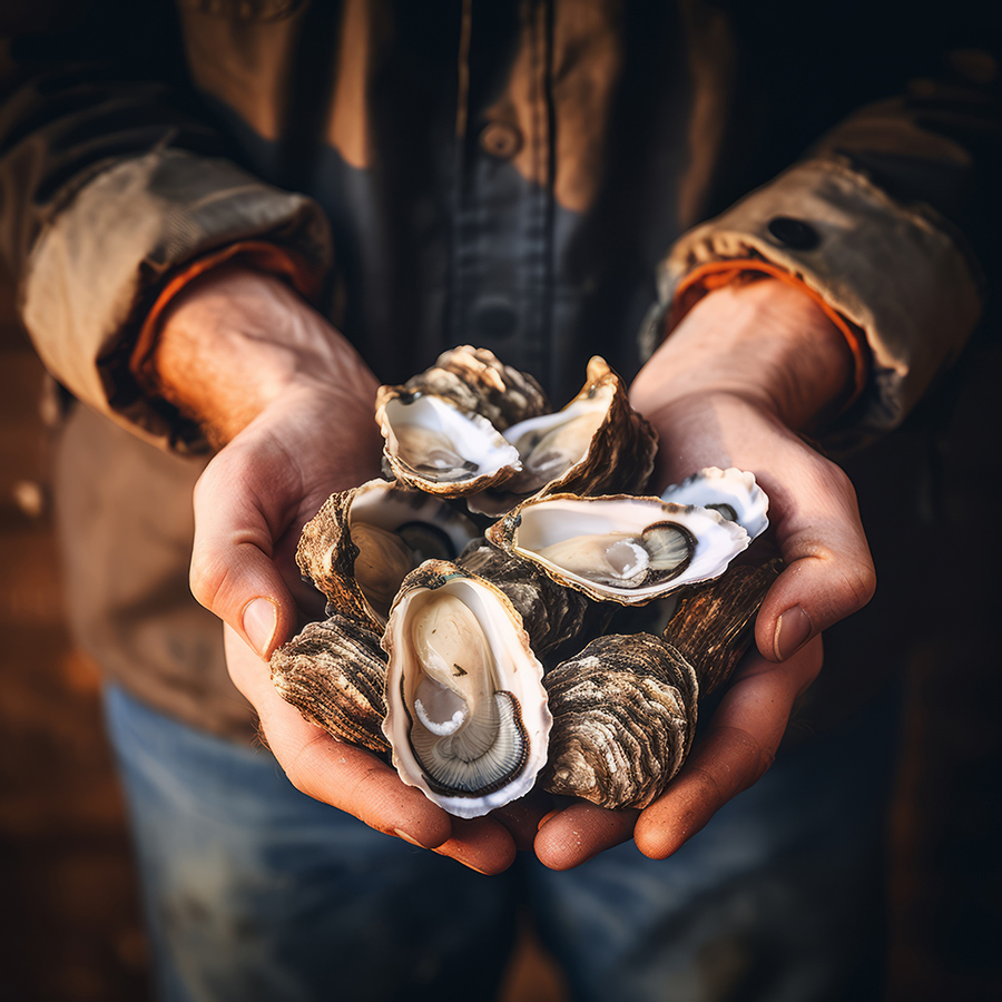 Hands holding oyster shells