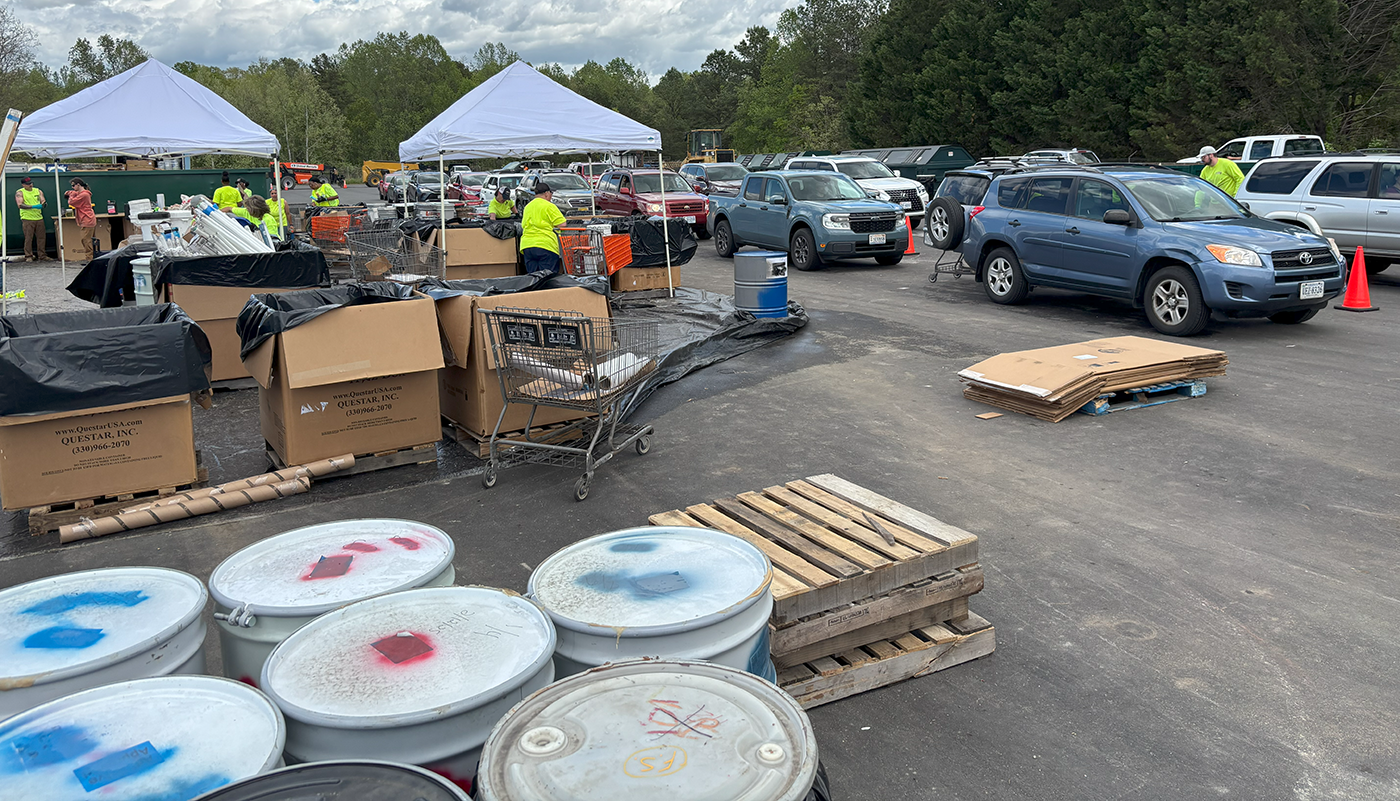 Cars line up for the Household Hazardous Waste event
