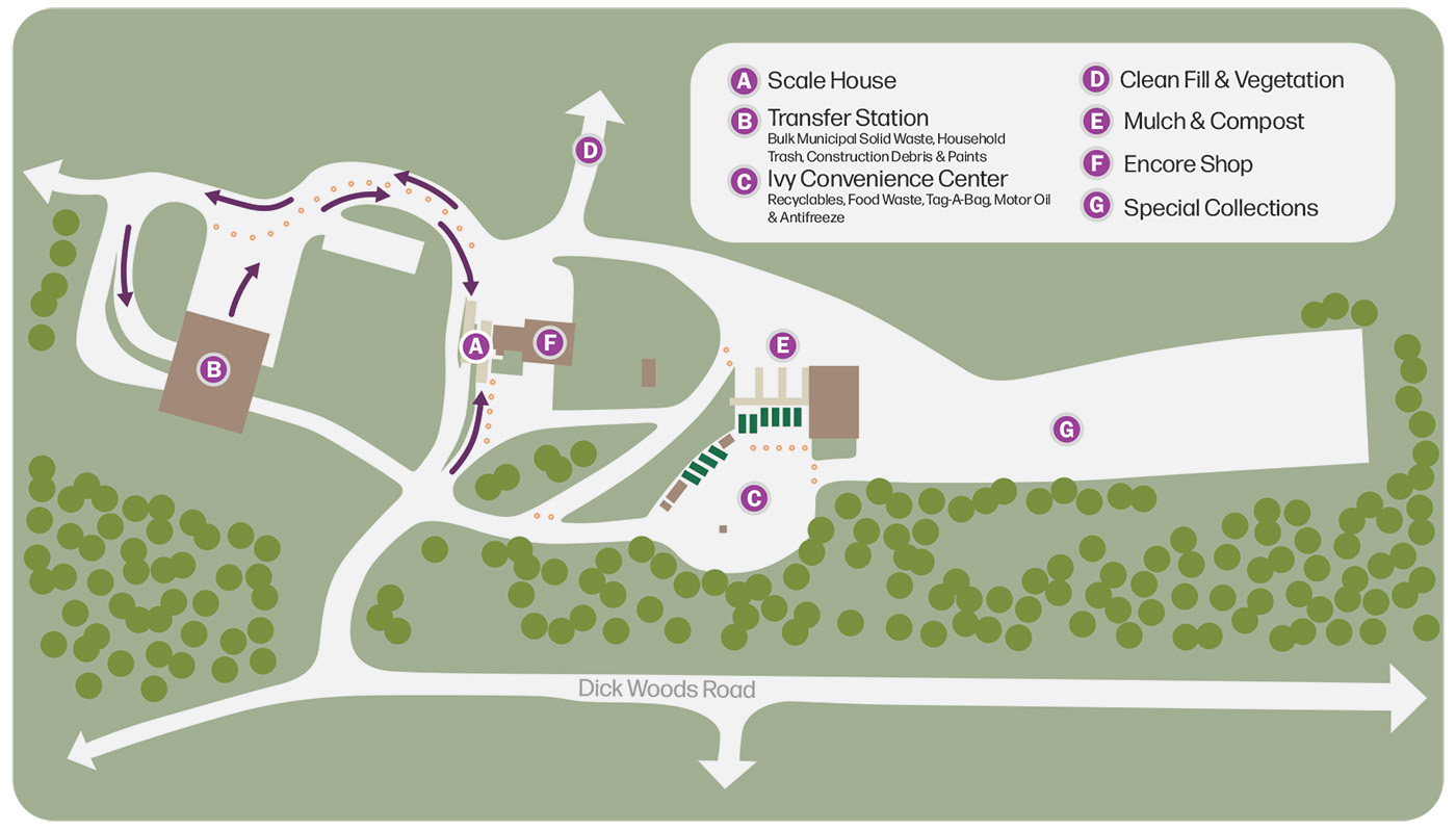 A map of the Ivy Solid Waste and Recycling Center