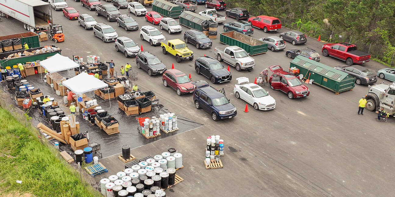 Cars line up as owners drop off their unwanted household hazardous waste