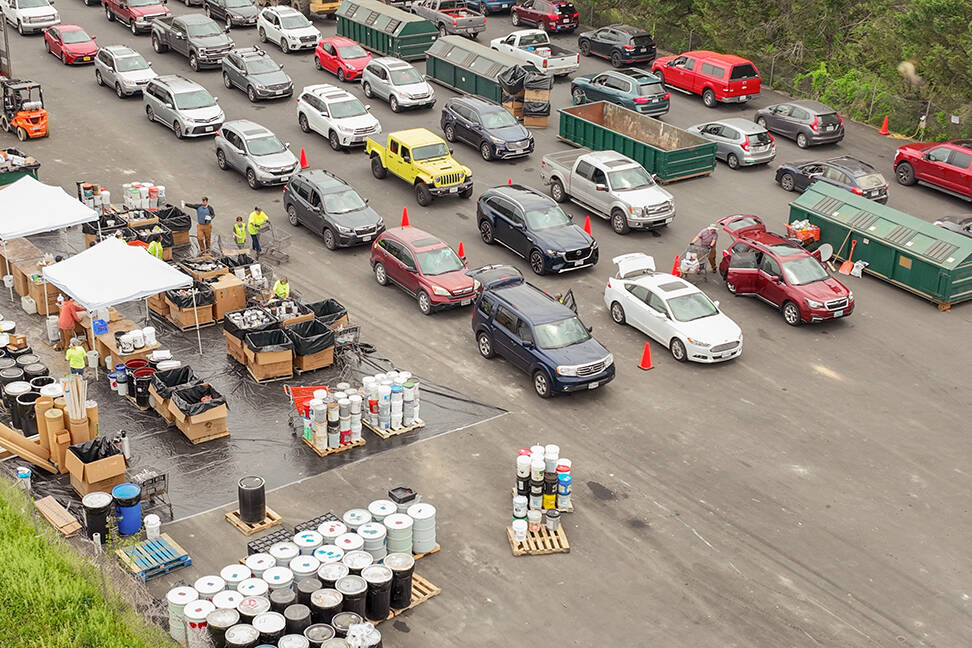 Cars line up as owners drop off their unwanted household hazardous waste